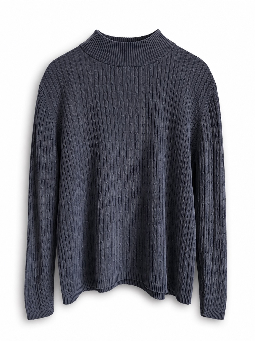 Danielle Martin Cable Knit Mock Neck Silk Sweater Dark Charcoal Sz L